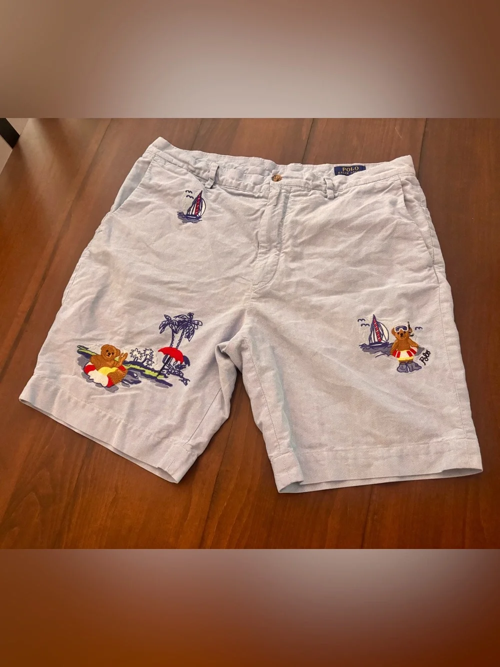 Polo by Ralph Lauren Light Blue Embroidered Polo Bear Shorts